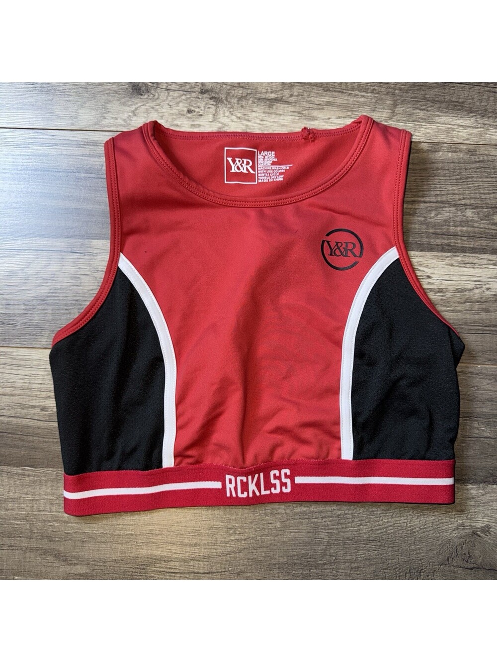 Young & Reckless (Y&R) Red/Black Sport Bra With The RCKLSS Logo On the Band L